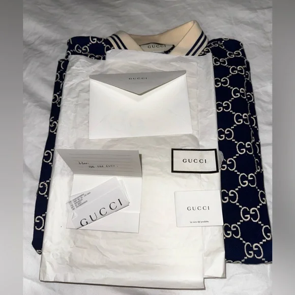 GUCCI Men's Navy GG Pattern Polo / worn once comes with everything - Picture 2 of 7